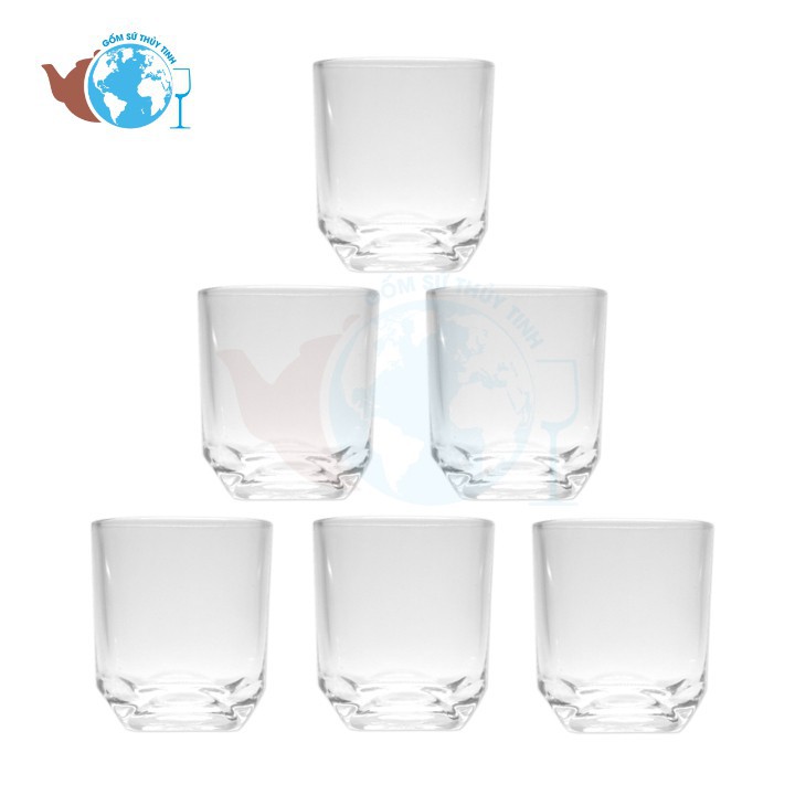 Bộ 6 ly thuỷ tinh bầu lùn bầu góc
