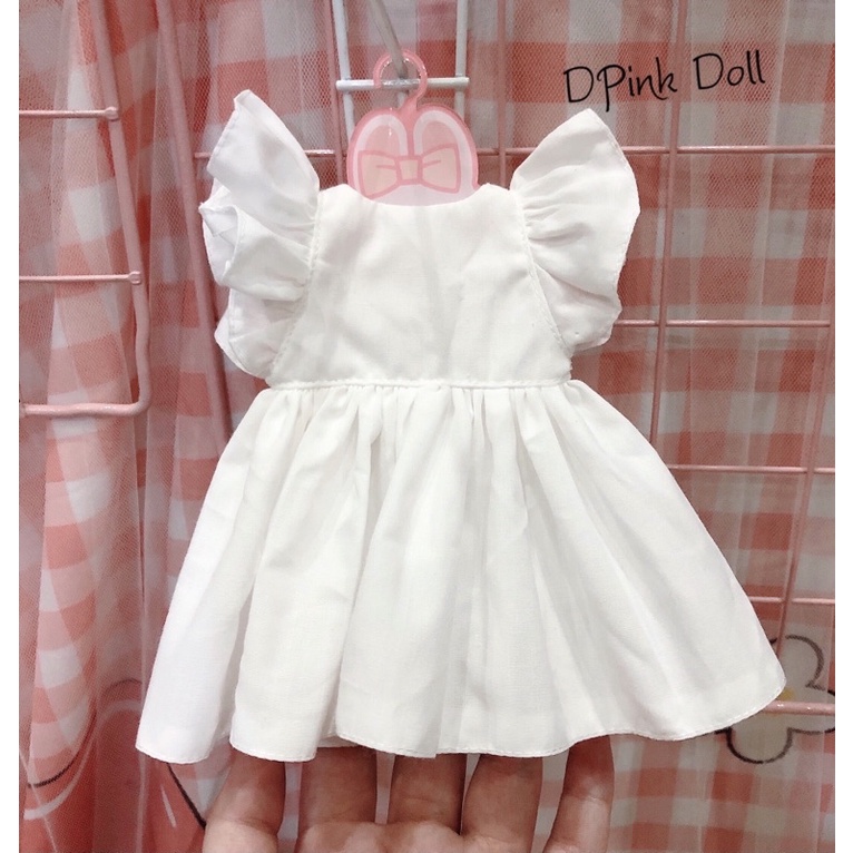 Váy trắng tay bèo cho búp bê ob11, bjd 1/8, 1/6