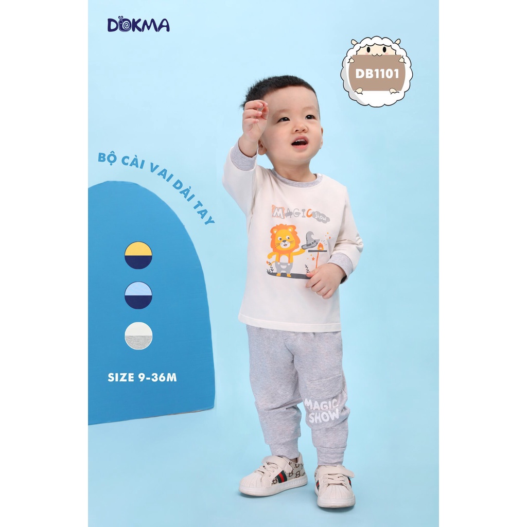 DB1101 Bộ dài tay bé trai phối túi Dokma vải cotton mỏng (9-36M)