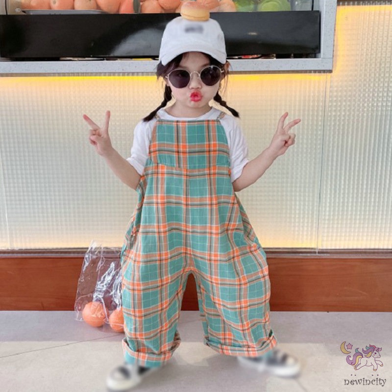 Áo liền quần không tay kẻ sọc caro phong cách Hàn Quốc thời trang cho bé gái