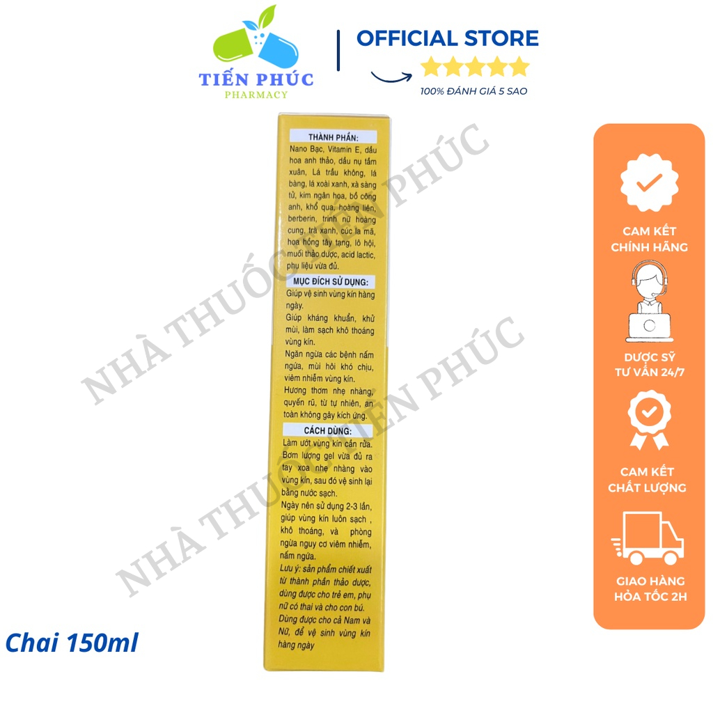 Dung dịch vệ sinh thảo mộc Berberin nano bạc - Giúp làm sạch, kháng khuẩn, ngăn mùi - Chai 150ml