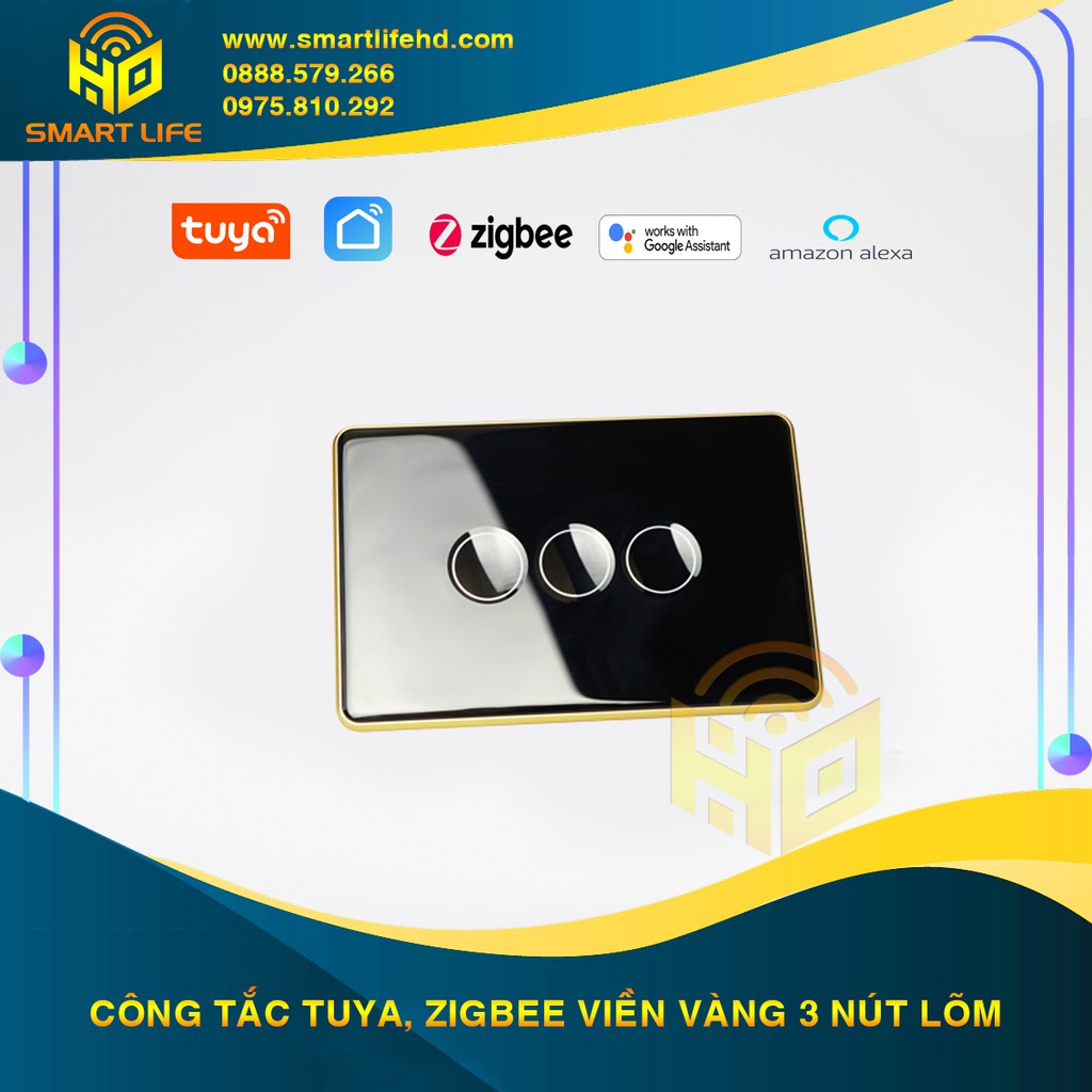 Công tắc điện thông minh viền nhôm, 1-4 nút lõm/phẳng mặt kính cao cấp hệ Tuya - Smart Life, US (Chữ nhật)