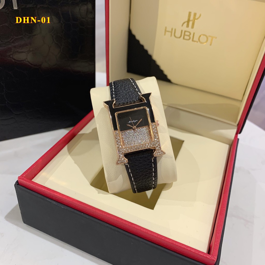 Đồng Hồ Nữ Mặt Vuông Đính Đá HZ Dây Da Tặng Lắc Tay Nữ DHN01 htshop | BigBuy360 - bigbuy360.vn