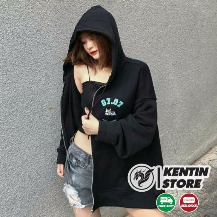 Áo Khoác Hoodie Chống Bụi cho Cặp Đôi In Hình PUPPY Nỉ Form Rộng Có Dây Kéo Unisex Ulzzang ảnh thật KENTIN