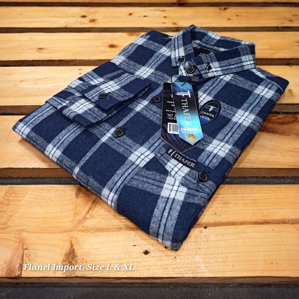 Cao Cấp Chính Hãng (Realpic) Áo Sơ Mi Flannel Dài Tay Ôm Dáng Họa Tiết Kẻ Sọc Màu Xanh Dương Đen Cho Nam