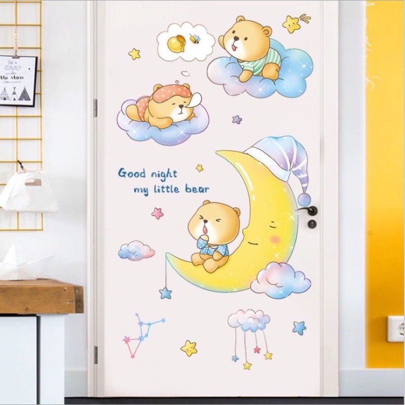 Decal dán tường phòng ngủ cho bé⚡️𝐅𝐑𝐄𝐄 𝐒𝐇𝐈𝐏⚡️ Decal CHÚC BÉ NGỦ NGON - PVC chống thấm nước, keo siêu dính