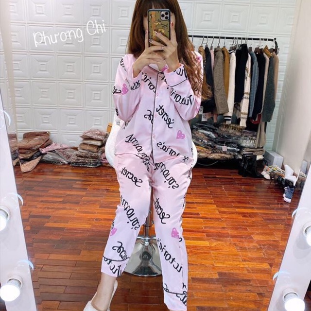 Bộ ngủ pijama lụa dài tay