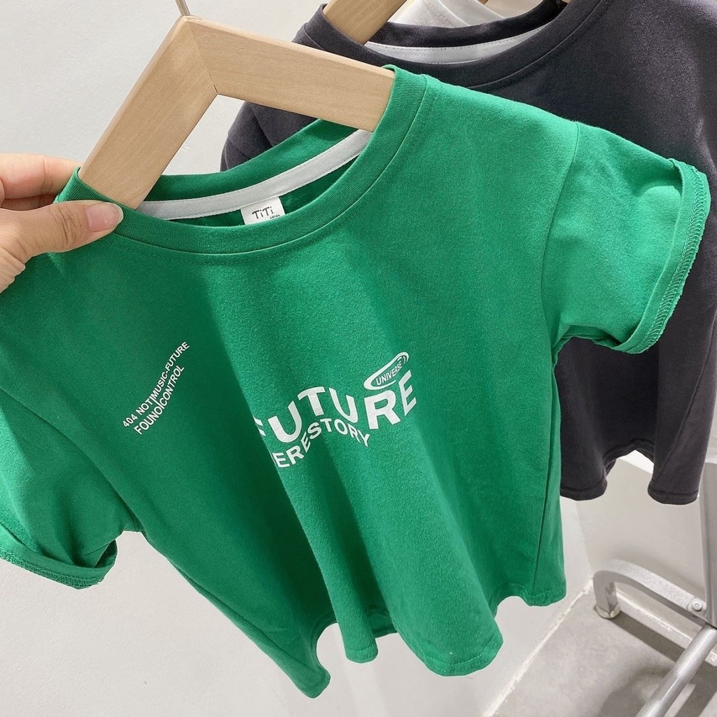 Áo Thun Cotton Trơn Tay Ngắn In Chữ Thoải Mái Thời Trang Mùa Hè Cho Bé Trai / Gái 5 Tuổi