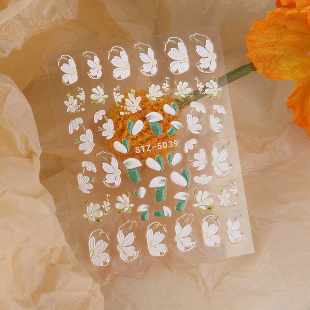 Miếng Dán Trang Trí Móng Tay 5D Hình Hoa Hồng Hoa Trà Xanh Lá