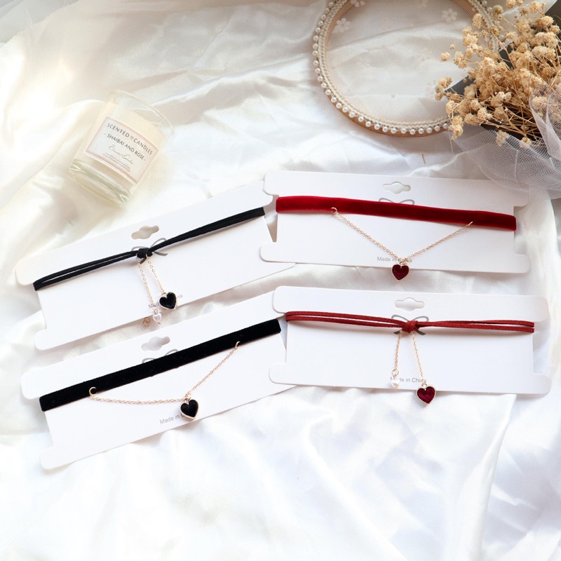 Vòng Cổ Choker Hai Lớp Mặt Trái Tim Phong Cách Hàn Quốc Thời Trang
