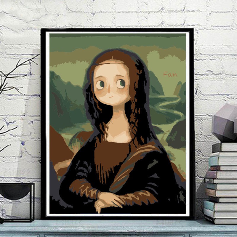 Khuyên tai vẽ tranh sơn dầu Mona Lisa thủ công phiên bản Q dành cho người lớn