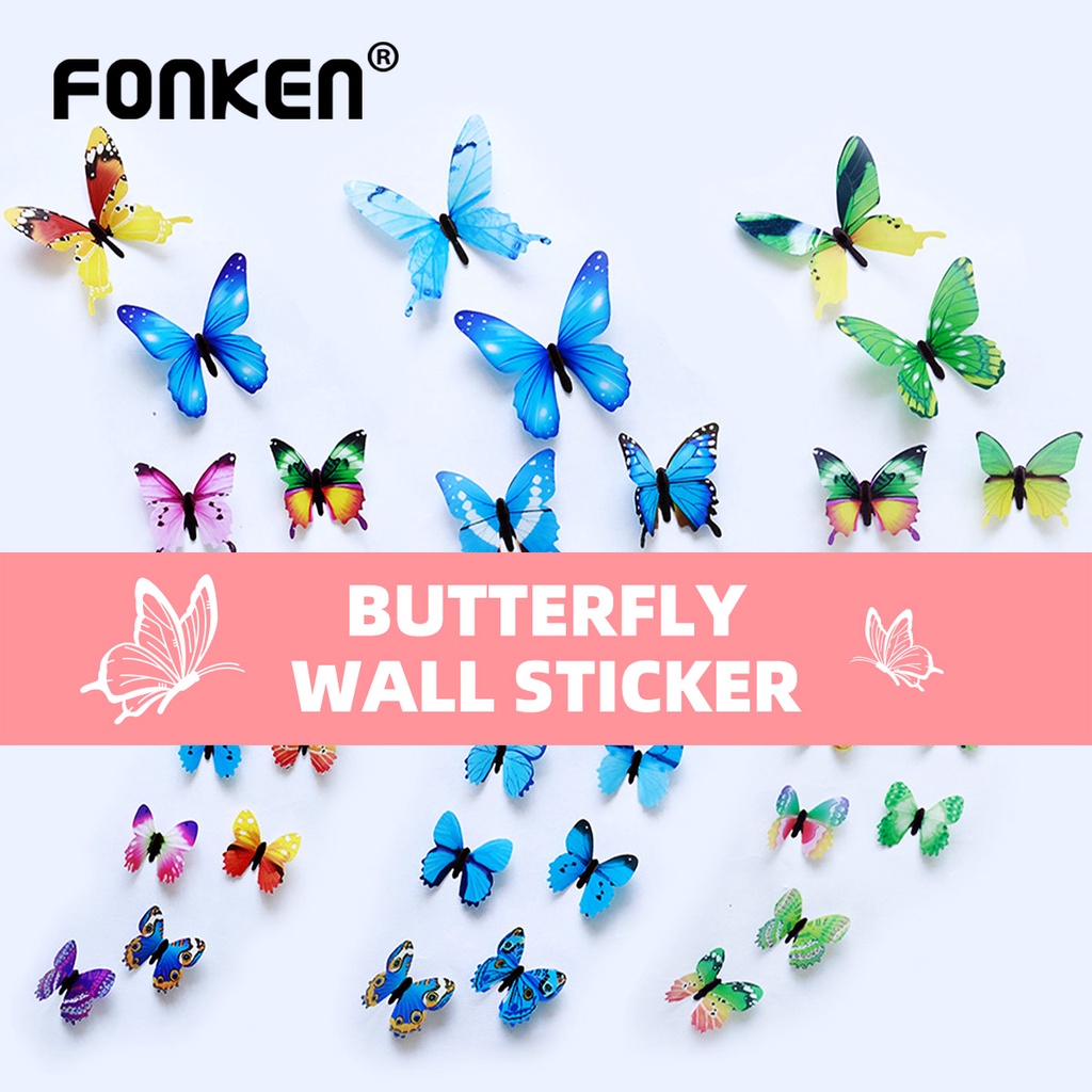12 Bướm 3D trang trí tường FONKEN bằng PVC dễ thương