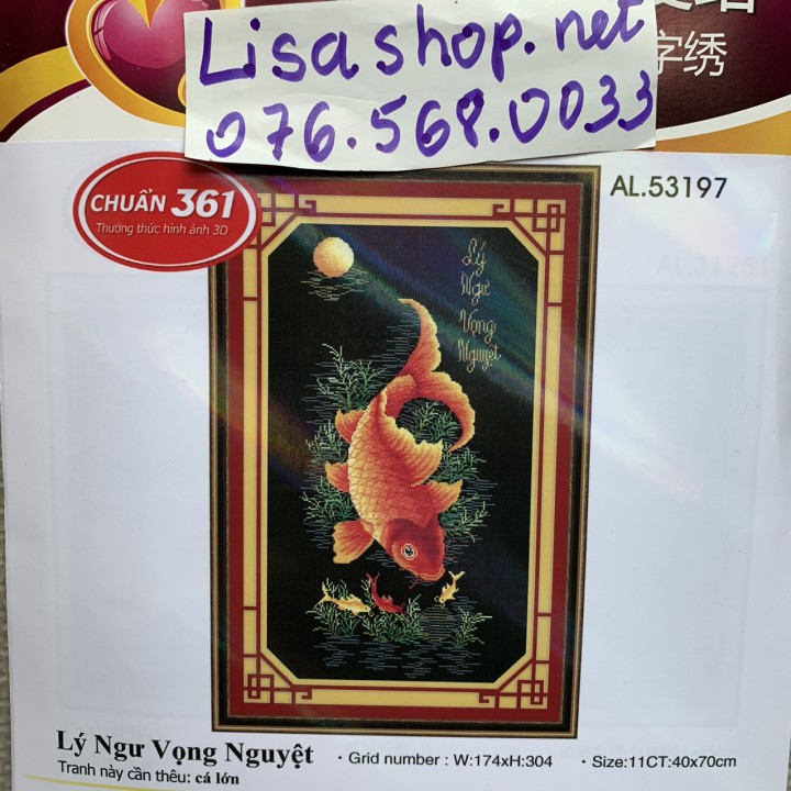 Tranh thêu CÁ  ailuo 53197 chưa thêu 3d 40x70cm