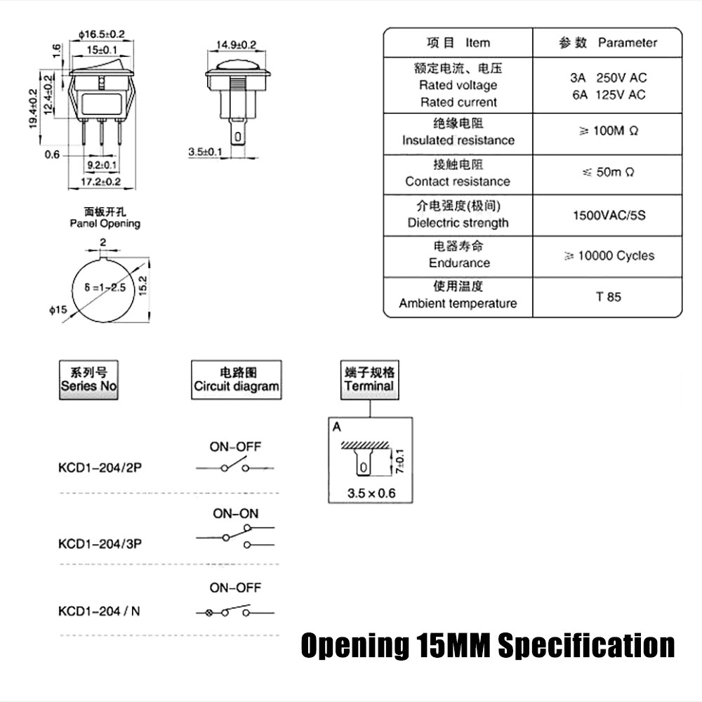 POWER Set 5 Công Tắc Tròn Kcd1 15mm 3 Pin 3a / 250v 6a / 125v Ac | BigBuy360 - bigbuy360.vn