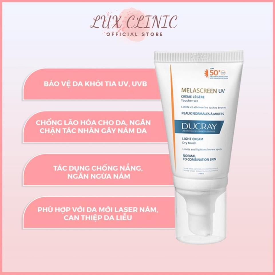 Kem chống nắng Ducray Melascreen UV Light Cream SPF 50+ bảo vệ da khỏi tia UVA, UVB 40ml