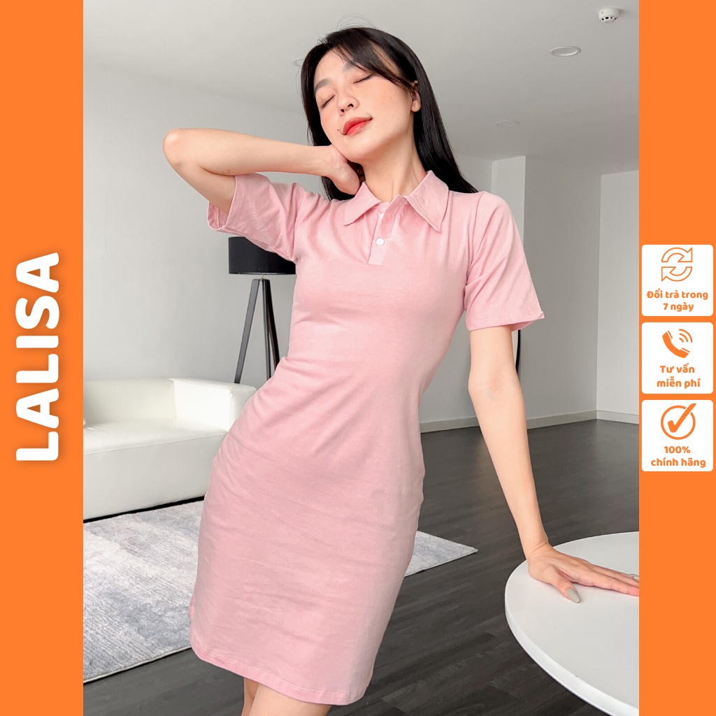 Váy Xinh Polo LALISA Thiết Kế Thời Trang Hàn Quốc Chất Thun Cotton Ôm Body Hai Màu Hồng Đen Đi Dự Tiệc, Đi Chơi VD005