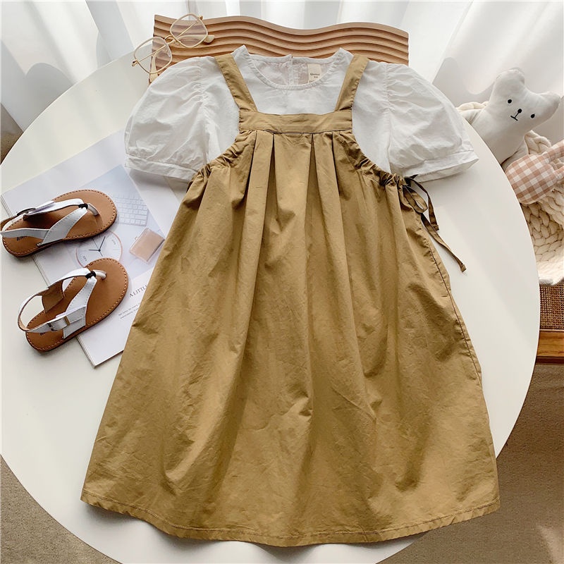 [Hàng Mới Về] Set Áo Sơ Mi Và Đầm Yếm Phong Cách Phương Tây Cho Bé Gái 5 Món