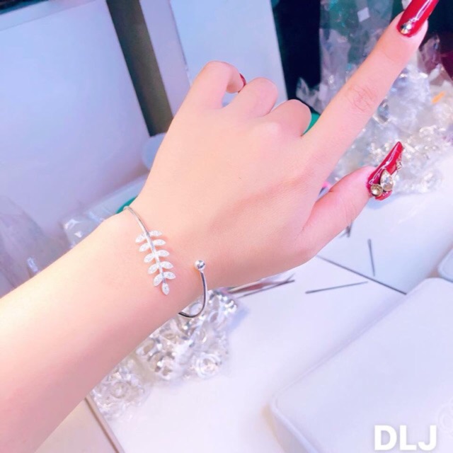 Lắc tay lá gắn đá nhân tạo trắng nhỏ LINH'S MIU SILVER Lắc tay nữ bạc ta