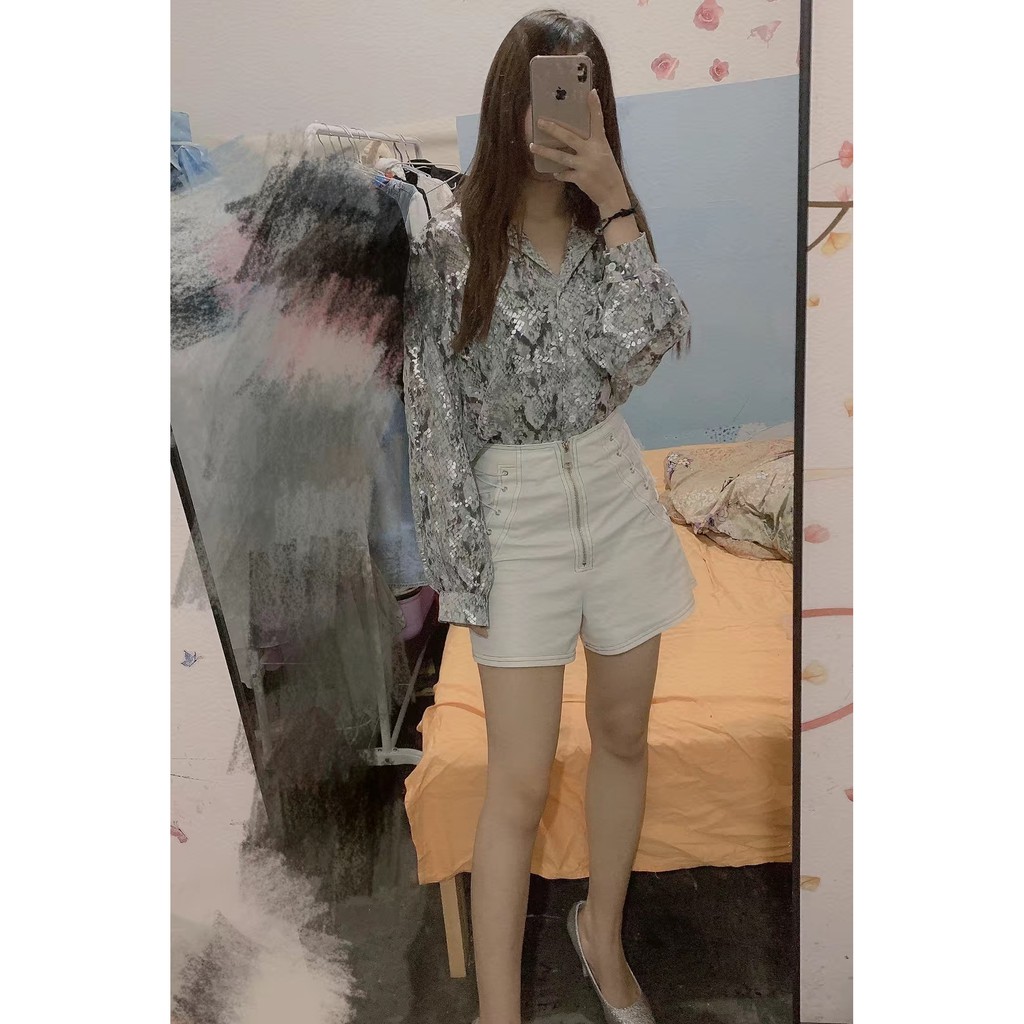 [Sẵn Hàng]♥️Set Áo Rắn Nhũ Blingbling+Quần Cạp Cao(ảnh thật)size S,M,L