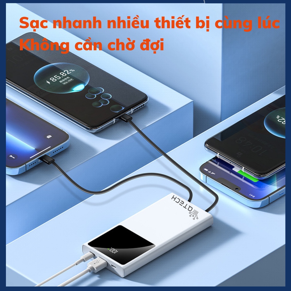 Sạc dự phòng SIÊU nhanh 66W, Sạc nhanh PD20W,  10000mAh màn LED, MÀU TÍM, kèm cáp 2in1,sạc nhiều thiết bị