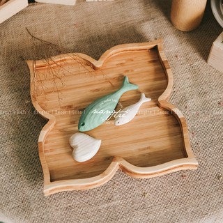Khay gỗ tre hình hoa - Trang trí - Đựng thức ăn( bamboo wooden tray)