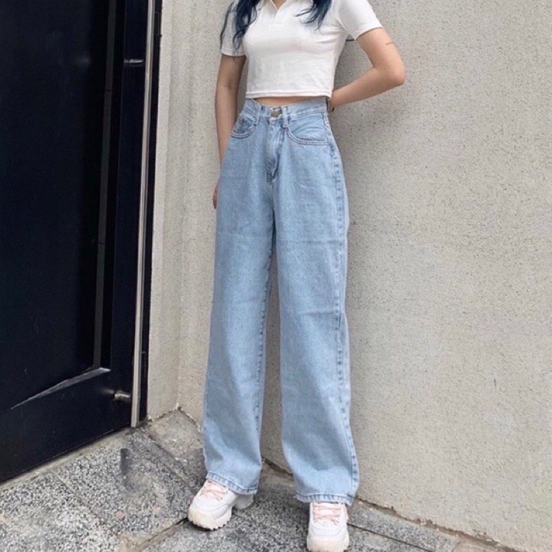 QUẦN JEANS SUÔNG BASIC MÀU XANH NHẠT VỪA