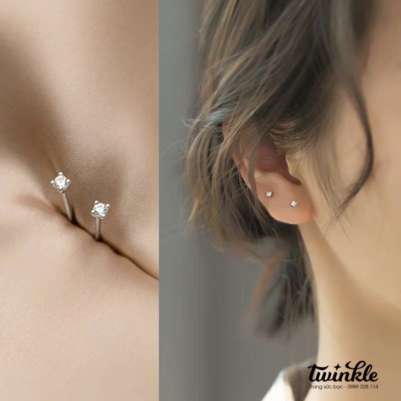 Khuyên tai nụ bạc 925 CAO CẤP đá nhỏ đeo được nhiều lỗ dễ phối dành cho nữ - Twinkle Silver