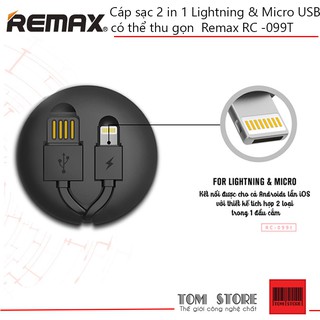 Cáp sạc lightning & micro usb có thể thu gọn thông minh remax rc - 099t bảo hành 12 tháng