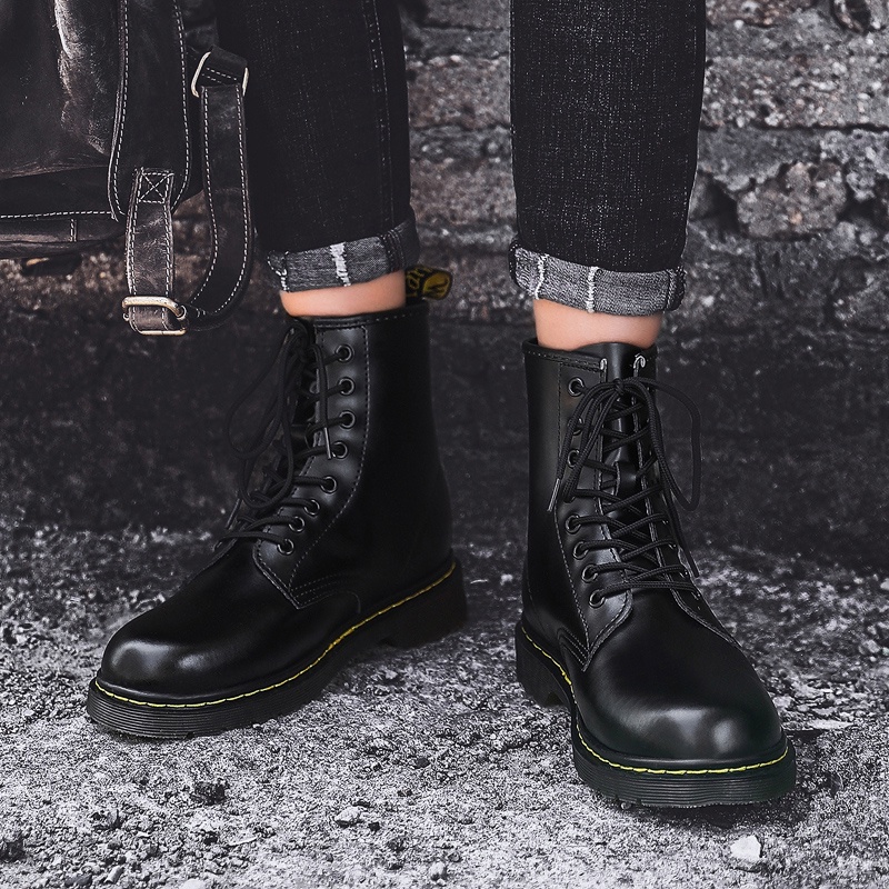 Giày bốt martin da thật mềm cổ cao sáu lỗ thời trang cá tính cho nam nữ kích thước 35-47