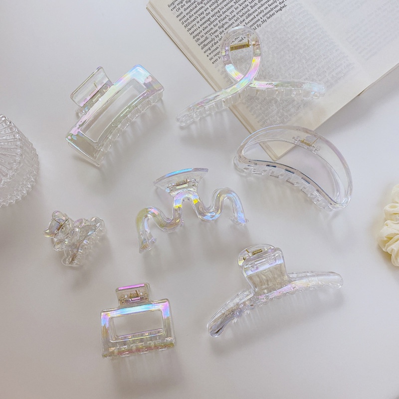 Kẹp Tóc Càng Cua Bằng Acrylic Trong Suốt Nhiều Màu Kiểu Hàn Quốc Thời Trang Cho Nữ Vintage Laser Mermaid color Cross Hair Claw