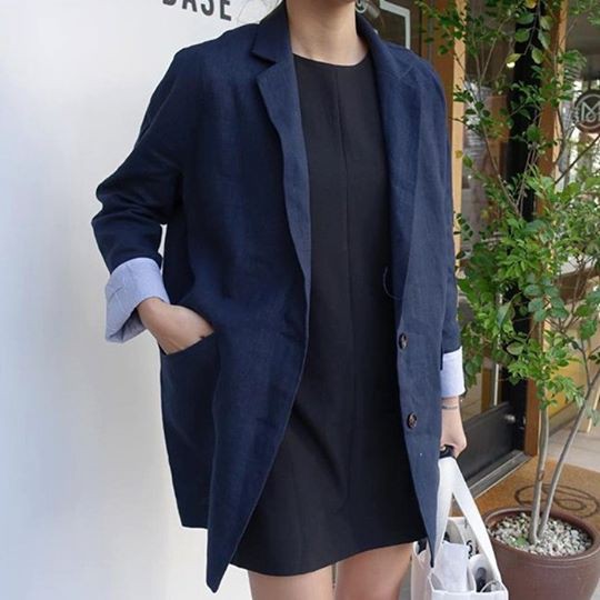 Blazer linen màu xanh navy AK006 | BigBuy360 - bigbuy360.vn
