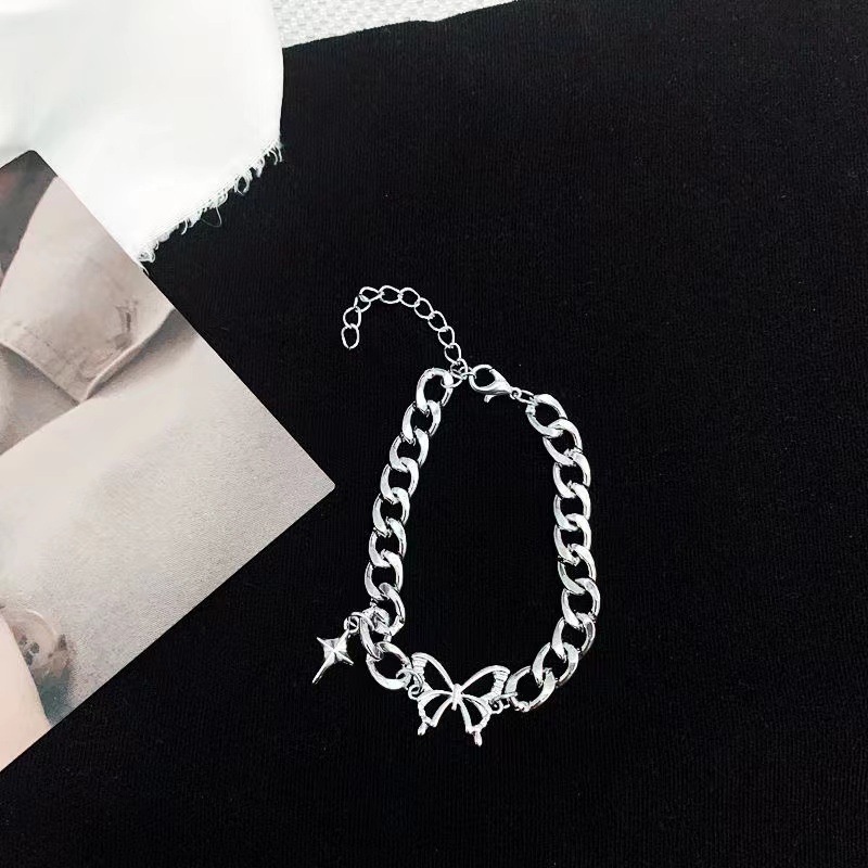 New Star Butterfly Bracelet Female Ins Net Red Design Cuban Chain Light Luxury Retro Cool Trendy Hot Girl Bracelet Male Accessories