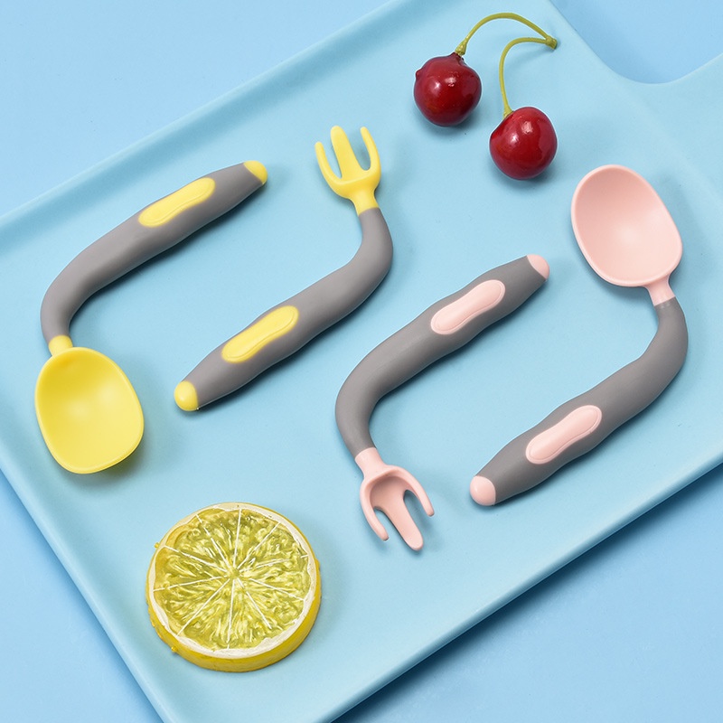 Bộ thìa dĩa cho bé tập ăn dặm, có thể bẻ cong 360 độ