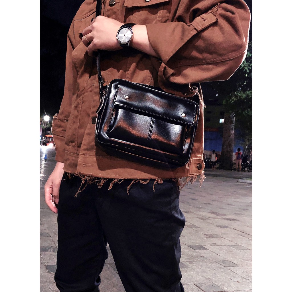 TÚI ĐEO CHÉO UNISEX, TÚI DA ĐEO CHÉO NHIỀU NGĂN MESSBAG DA PU Self-Design Three KÈM ẢNH THẬT