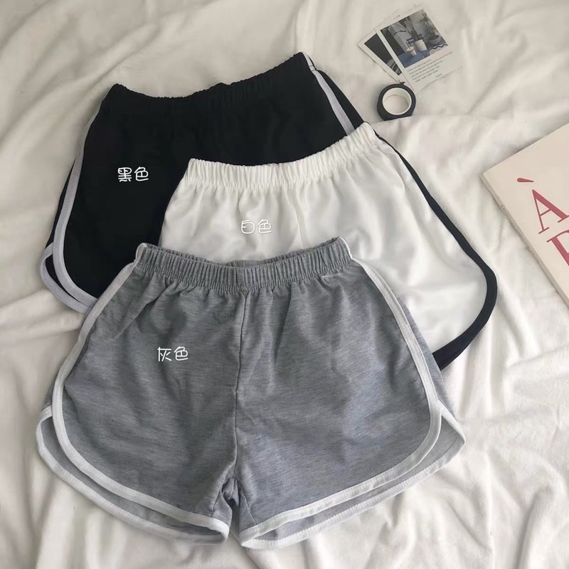 Quần short nữ cotton thể thao kẻ line mặc nhà và đi tập ba màu basic