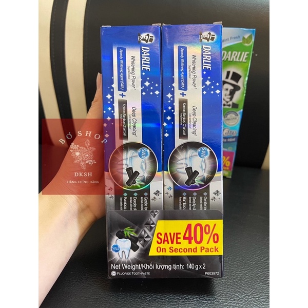 COMBO 2 Tuýt Kem Đánh Răng Ông Tây Đen Darlie Tea Care 160g & Charcoal Clean 140g.