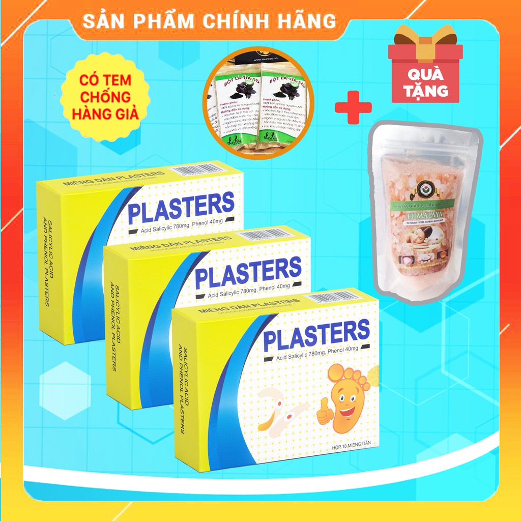 Combo 3 hộp Miếng dán Plasters - mụn cóc, mắt cá chân, chai chân (HỘP 18 Miếng) - Tặng 2 BỘT TÍA TÔ VÀ 1 MUỐI HIMALAYA