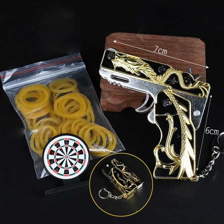 Súng bắn dây thun móc chìa khoá dạng đồ chơi gấp gọn cho trẻ em tặng kèm bia và dây chun M1