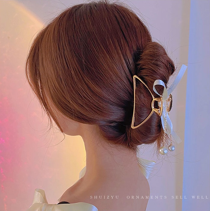 Kẹp tóc kim loại đính hạt ngọc trai nhân tạo thời trang phong cách Hàn Quốc