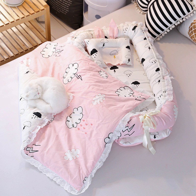 Set đệm nôi đệm ngủ cho bé sơ sinh kèm chăn gối chất liệu cao cấp BaByC