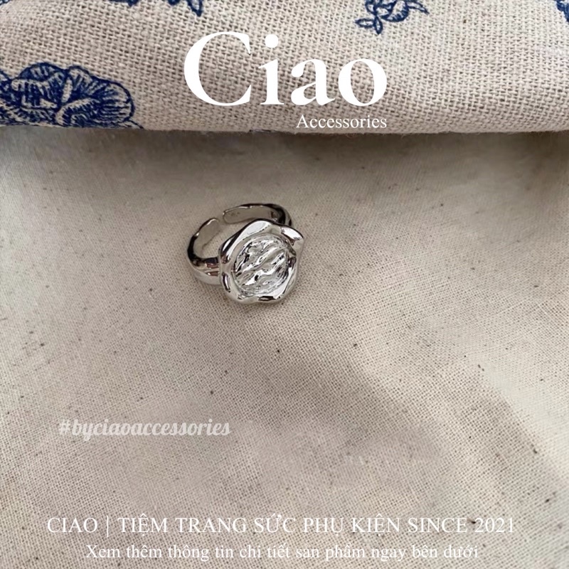 [TRENDY] Nhẫn mạ bạc S925 thiết kế hoạ tiết mặt lõm mã 24 phong cách trendy mới lạ Ciao accessories