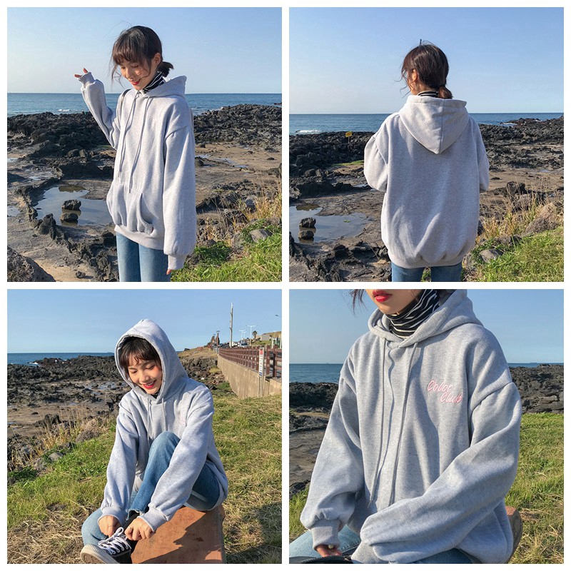 SUXI Áo Hoodie Tay Dài Chất Liệu Dày Dặn Thêu Họa Tiết Màu Sắc Ngọt Ngào Phong