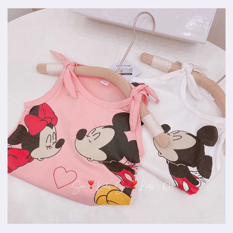 Bộ sát nách, bộ ba lỗ cho bé gái chất cotton Quảng Châu cao cấp in họa tiết Micky siêu đẹp Xu Xu Kids size từ 8kg-20kg