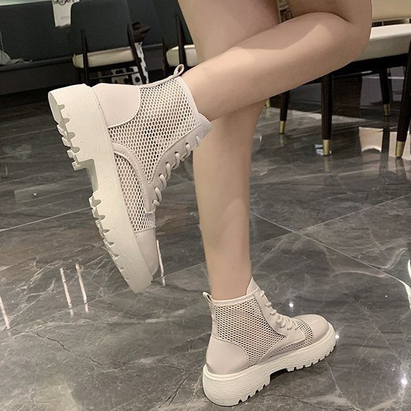 2021 Giày cao cổ mới của phụ nữ Giày Martin ủng ngắn ủng lưới giày bốt lưới rỗng giày phụ nữ