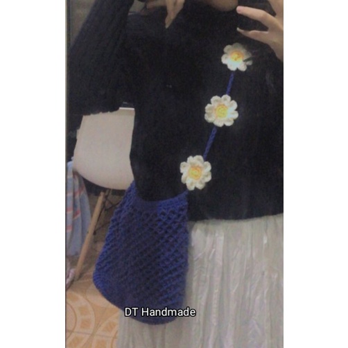 Túi đeo chéo Túi lưới len hoa cúc handmade Túi đeo chéo summer hoa cúc daisy handmade