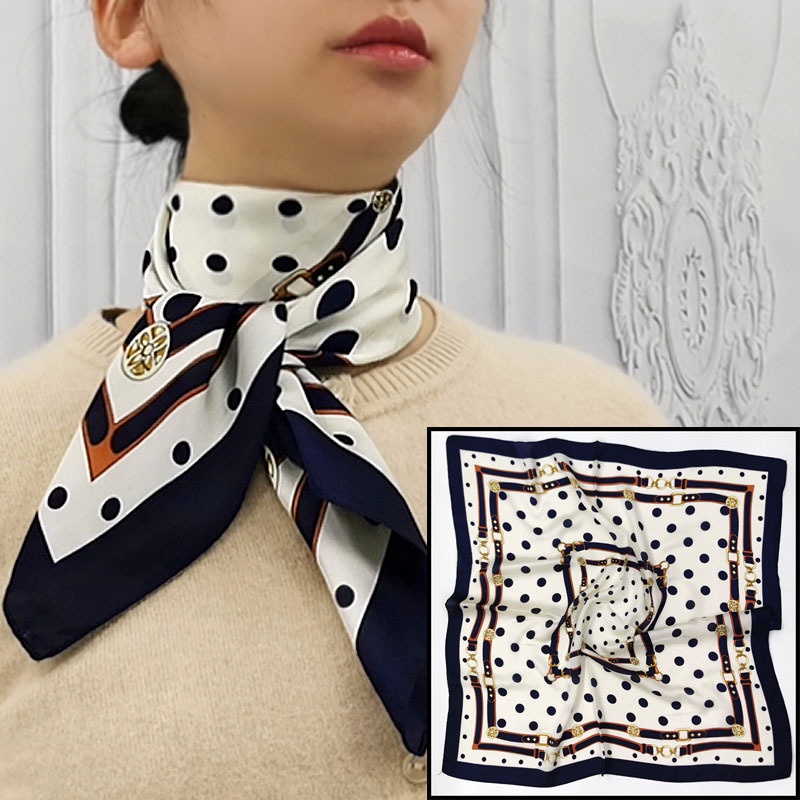 Khăn Choàng Cổ Vải Lụa Satin Hình Vuông 70cm In Họa Tiết Màu Trắng Đen Trang Nhã