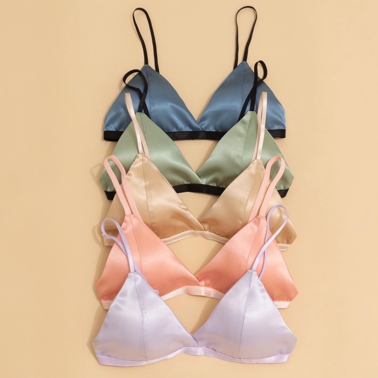 Áo ngực không gọng Lamluy bra lụa satin màu tím