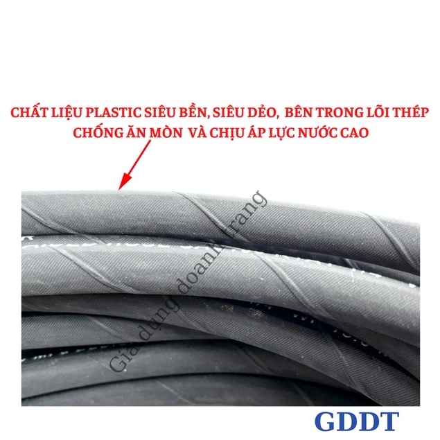 Dây rửa xe áp lực cao lõi thép 10, 15, 20m ren trong 13mm dùng cho máy rửa xe curoa kèm béc xịt đồng