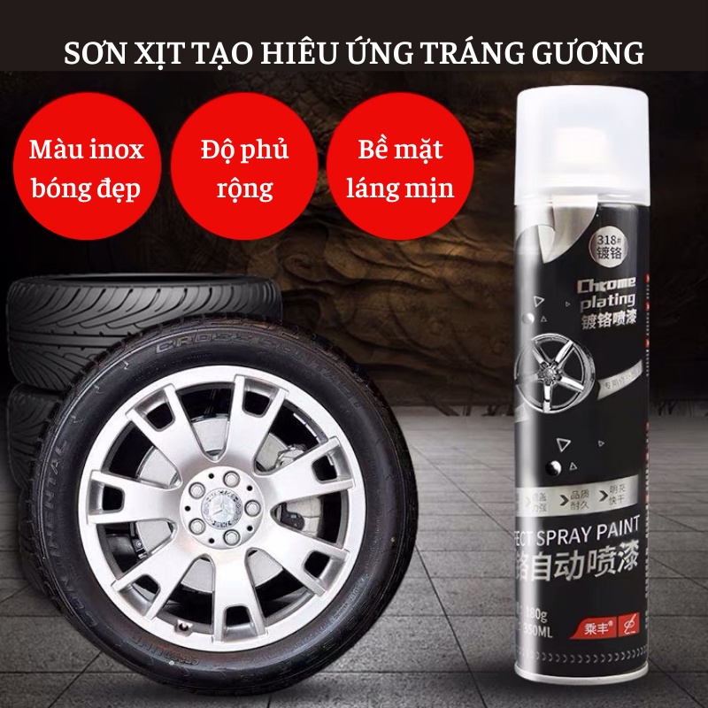 Sơn xịt mạ Platinum 350ml mạ bạc tráng gương sơn bóng màu inox chống ăn mòn bảo vệ bề mặt