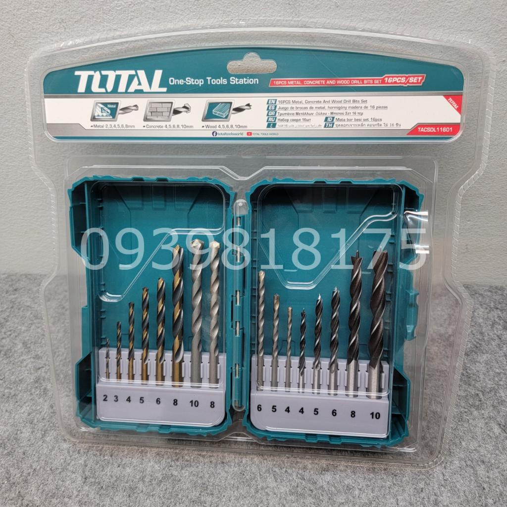 Bộ 16 mũi khoan bê tông/gỗ/sắt thép/siết ốc vít TOTAL TACSDL11601 Combo 16 mũi khoan đa năng